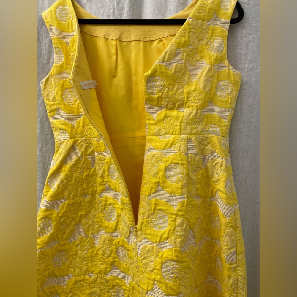 Tory Burch Floral Yellow Cap Sleeve Summer Dress Size 10 - Picture 4 of 6